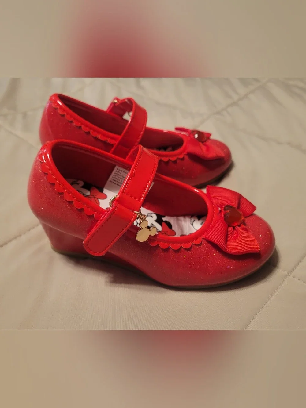 Disney Minnie Mouse Red Glitter Bow Wedge Dress Up Shoes Sz 9 Toddler